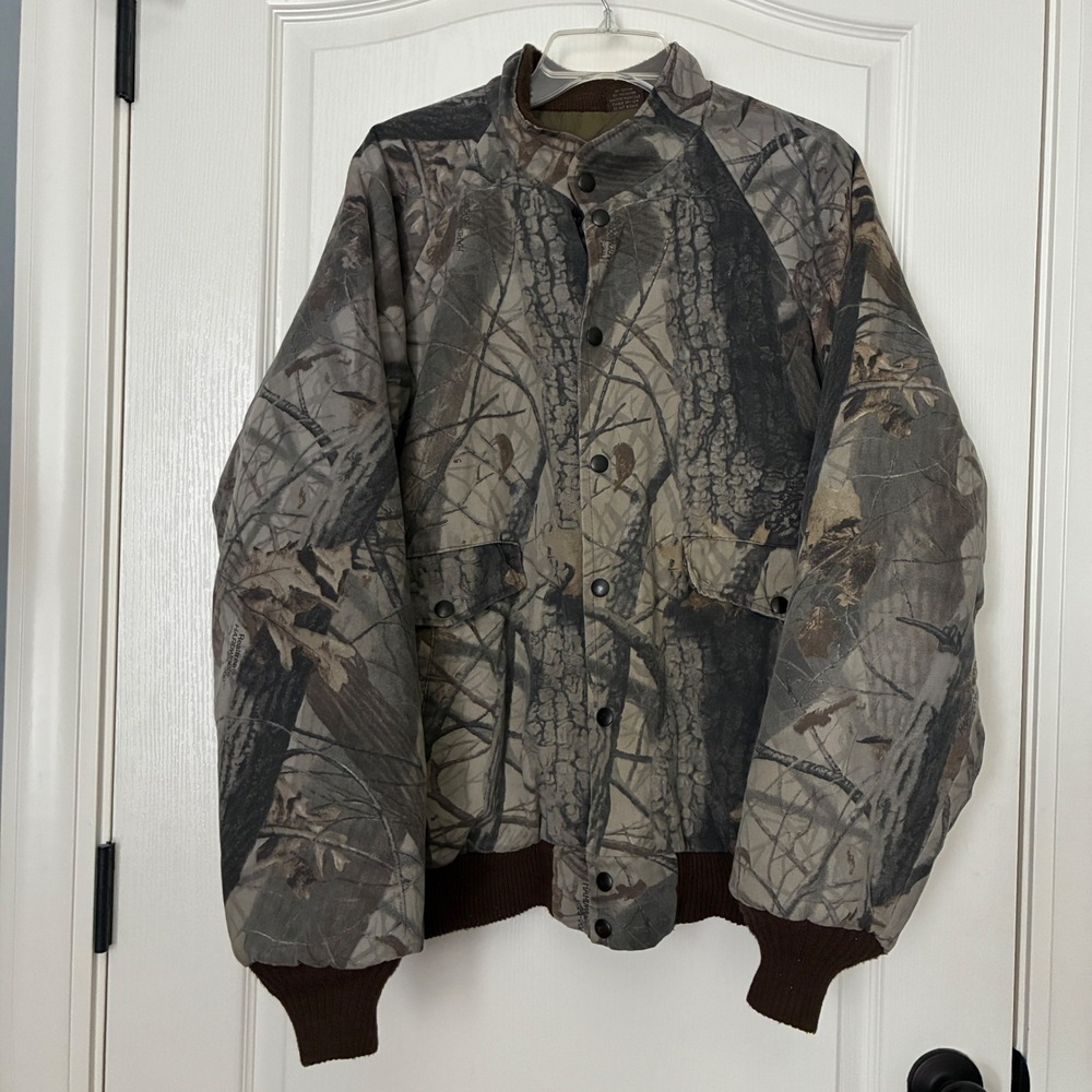 Vintage Classics Realtree Hardwoods Camo Hunting Jacket Large USA Quilted Bomber
